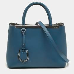 Pre Owned Fendi 2Jours Petite Blue Leather Tote