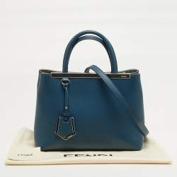Pre Owned Fendi 2Jours Petite Blue Leather Tote