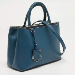 Pre Owned Fendi 2Jours Petite Blue Leather Tote