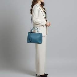 Pre Owned Fendi 2Jours Petite Blue Leather Tote