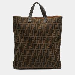 Pre Owned Fendi Tobacco Zucca Canvas and Leather Shopper Tote