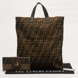 Pre Owned Fendi Tobacco Zucca Canvas and Leather Shopper Tote
