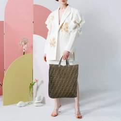 Pre Owned Fendi Tobacco Zucca Canvas and Leather Shopper Tote