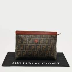 Pre Owned Fendi Tobacco/Brown Zucca Coated Canvas Zip Pouch