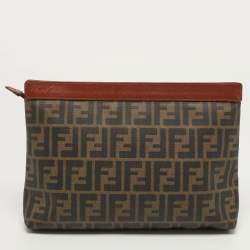 Pre Owned Fendi Tobacco/Brown Zucca Coated Canvas Zip Pouch