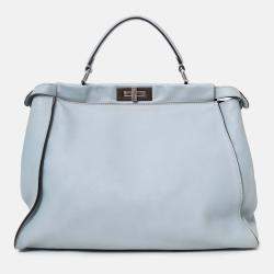 مملوكة مسبقًا حقيبة فندي بكابو كبيرة جلد أزرق بمقبض علوي وحزام