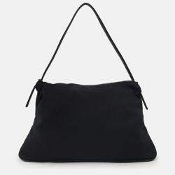 Pre Owned Fendi Black Nylon Mama Double Flap Baguette