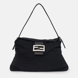 Pre Owned Fendi Black Nylon Mama Double Flap Baguette