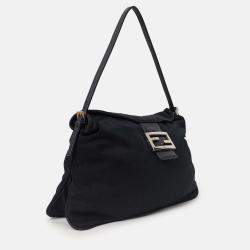Pre Owned Fendi Black Nylon Mama Double Flap Baguette