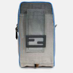 Pre Owned حقيبة كروس بودي عمودية فندي قماش رمادي أومبريه بحواف زرقاء