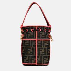مملوكة مسبقًا Fendi Brown Zucca/Neon Pink Canvas Mon Tresor Bucket Bag