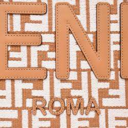 Pre Owned Fendi Brown/ White Leather/Canvas FF Zucca Sunshine Shopping Tote With Strap