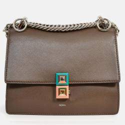 Pre Owned Fendi Brown Leather Small 'Kan I' Chain Crossbody