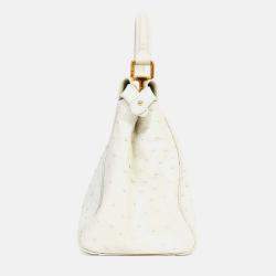 Pre Owned حقيبة ميني فاندي بيكابو جلد نعام أبيض مع حزام