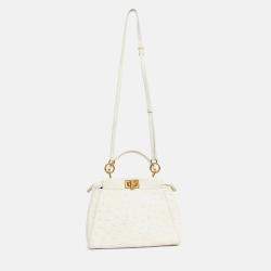 Pre Owned حقيبة ميني فاندي بيكابو جلد نعام أبيض مع حزام