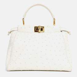 Pre Owned حقيبة ميني فاندي بيكابو جلد نعام أبيض مع حزام