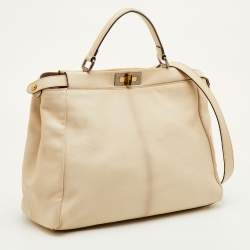 Pre Owned Fendi Peekaboo Large Cream Leather Top Handle Bag