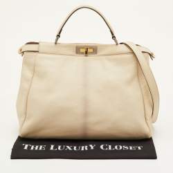 Pre Owned Fendi Peekaboo Large Cream Leather Top Handle Bag