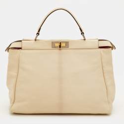 Pre Owned Fendi Peekaboo Large Cream Leather Top Handle Bag