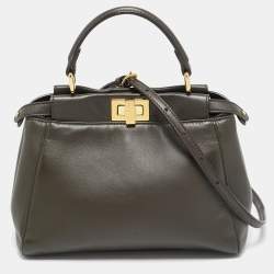 مملوكة مسبقًا Fendi Peekaboo Mini Dark Brown Leather Top Handle Bag