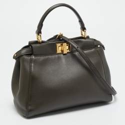 مملوكة مسبقًا Fendi Peekaboo Mini Dark Brown Leather Top Handle Bag