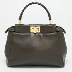 مملوكة مسبقًا Fendi Peekaboo Mini Dark Brown Leather Top Handle Bag