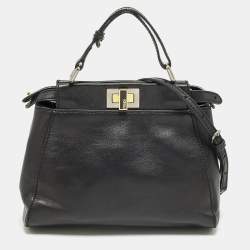 Pre Owned Fendi Peekaboo Mini Black Leather Top Handle Bag
