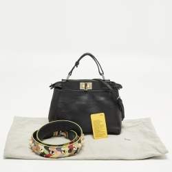 Pre Owned Fendi Peekaboo Mini Black Leather Top Handle Bag