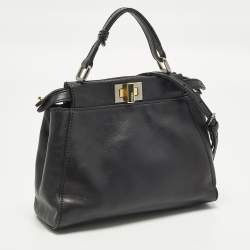 Pre Owned Fendi Peekaboo Mini Black Leather Top Handle Bag