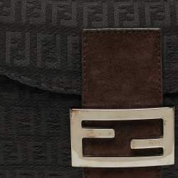 Pre Owned Fendi Baguette Grey/Brown Zucca Fabric and Suede Shoulder Bag
