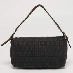 Pre Owned Fendi Baguette Grey/Brown Zucca Fabric and Suede Shoulder Bag