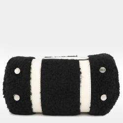 Pre Owned Fendi Zucca 2-Way Mini Bag Black/White Fur Leather