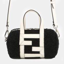 Pre Owned Fendi Zucca 2-Way Mini Bag Black/White Fur Leather