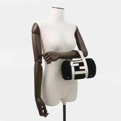 Pre Owned Fendi Zucca 2-Way Mini Bag Black/White Fur Leather