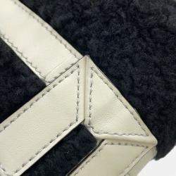 Pre Owned Fendi Zucca 2-Way Mini Bag Black/White Fur Leather