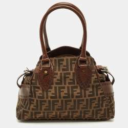 Pre Owned حقيبة فندي شيف دي جور صغيرة قماش وزوكا بني وجلد