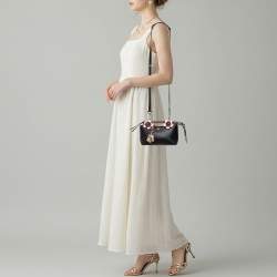 Pre Owned Fendi By The Way Mini Black Leather and Python Trim Flowerland Shoulder Bag