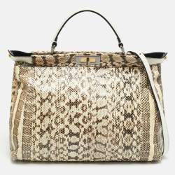مملوكة مسبقًا Fendi Peekaboo Large Cream/White Python Leather Top Handle Bag