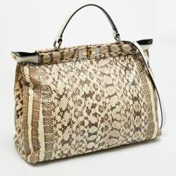 مملوكة مسبقًا Fendi Peekaboo Large Cream/White Python Leather Top Handle Bag