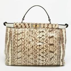 مملوكة مسبقًا Fendi Peekaboo Large Cream/White Python Leather Top Handle Bag