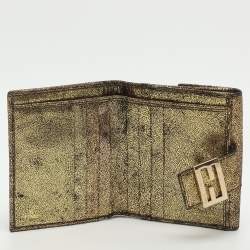 مملوكة مسبقًا Fendi Baguette Gold Canvas and Leather Bifold Wallet