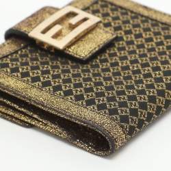 مملوكة مسبقًا Fendi Baguette Gold Canvas and Leather Bifold Wallet
