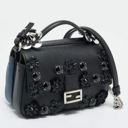 مملوكة مسبقًا Fendi Flowerland Micro Black/Blue Leather Double Baguette Bag
