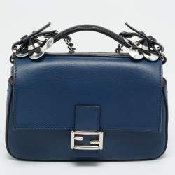 مملوكة مسبقًا Fendi Flowerland Micro Black/Blue Leather Double Baguette Bag