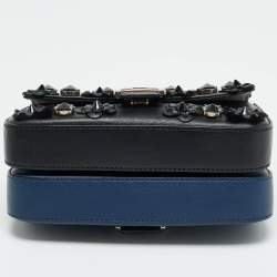 مملوكة مسبقًا Fendi Flowerland Micro Black/Blue Leather Double Baguette Bag