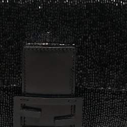 Pre Owned Fendi Baguette Black Beaded and Leather Flap Bag