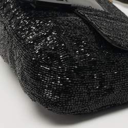 Pre Owned Fendi Baguette Black Beaded and Leather Flap Bag