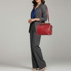 Pre Owned Fendi Dotcom Large Red Leather Top Handle Bag