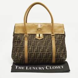 Pre Owned حقيبة ساتشل فندي ليندا جلد محكم وكانفاس زوكا تبغ/بني فاتح كبيرة