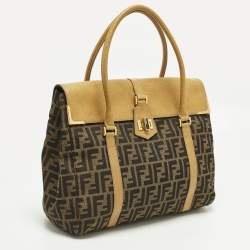 Pre Owned حقيبة ساتشل فندي ليندا جلد محكم وكانفاس زوكا تبغ/بني فاتح كبيرة